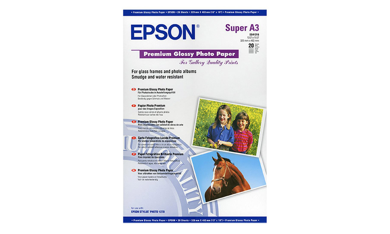 Epson Premium Glossy Fotopapier, DIN A3+, 250g/m², 20 Blätter