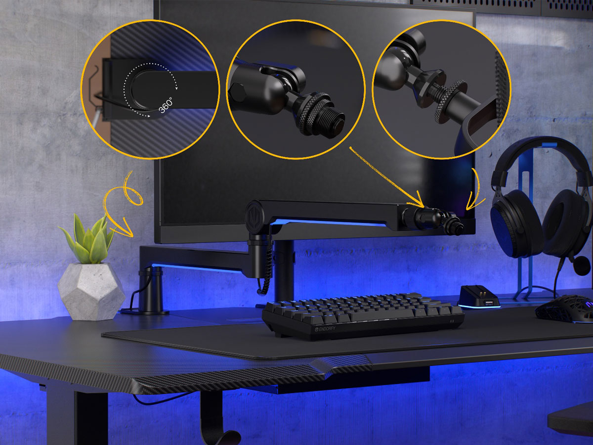 Mikrofonarm ENDORFY Broadcast Low Profile RGB Boom Arm - Versteckte Kabel und schneller Aufbau