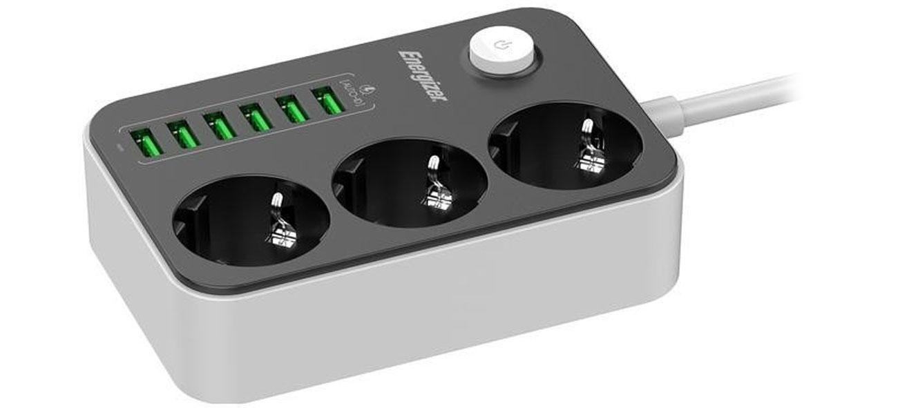 Energizer Steckdosenleiste mit Schalter 4 Steckdosen, 4 USB-A Steckdosen
