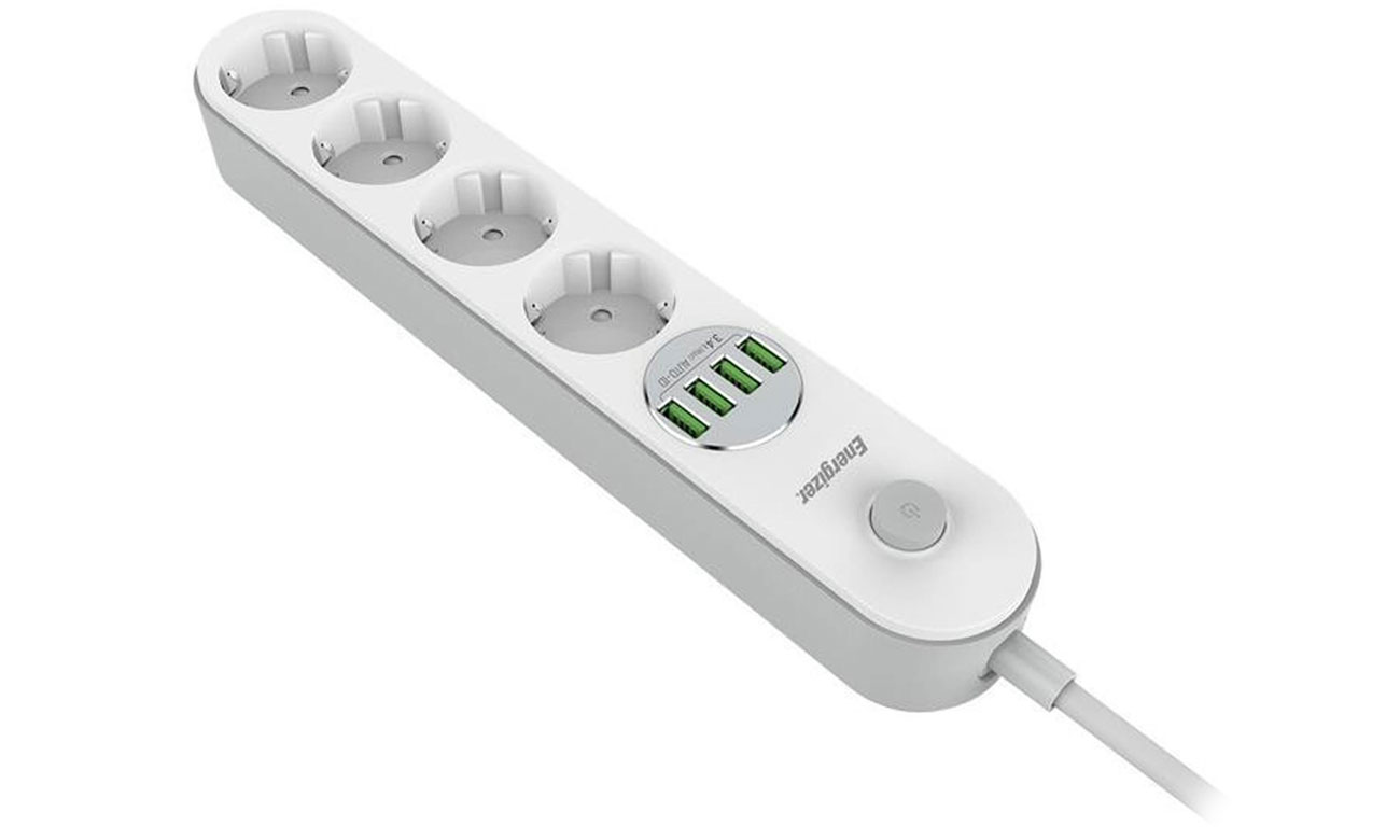 Energizer Steckdosenleiste mit Schalter 3 Steckdosen, 6 USB-A Anschlüsse
