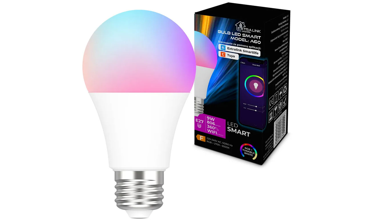 Intelligente LED-Glühbirne ExtraLink Smartlife A60 (E27) – Übersicht mit Verpackung