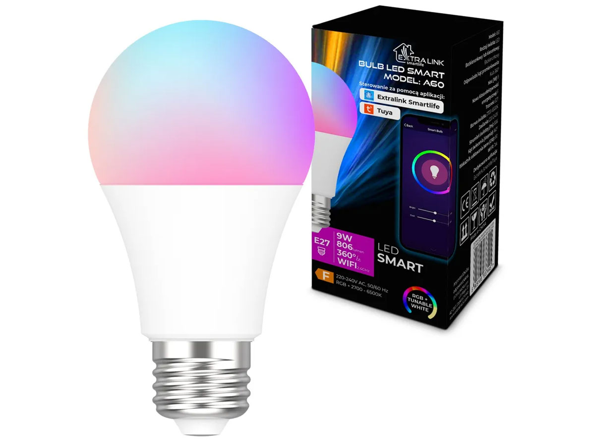 Intelligente LED-Glühbirne ExtraLink Smartlife A60 (E27) – Übersicht mit Verpackung