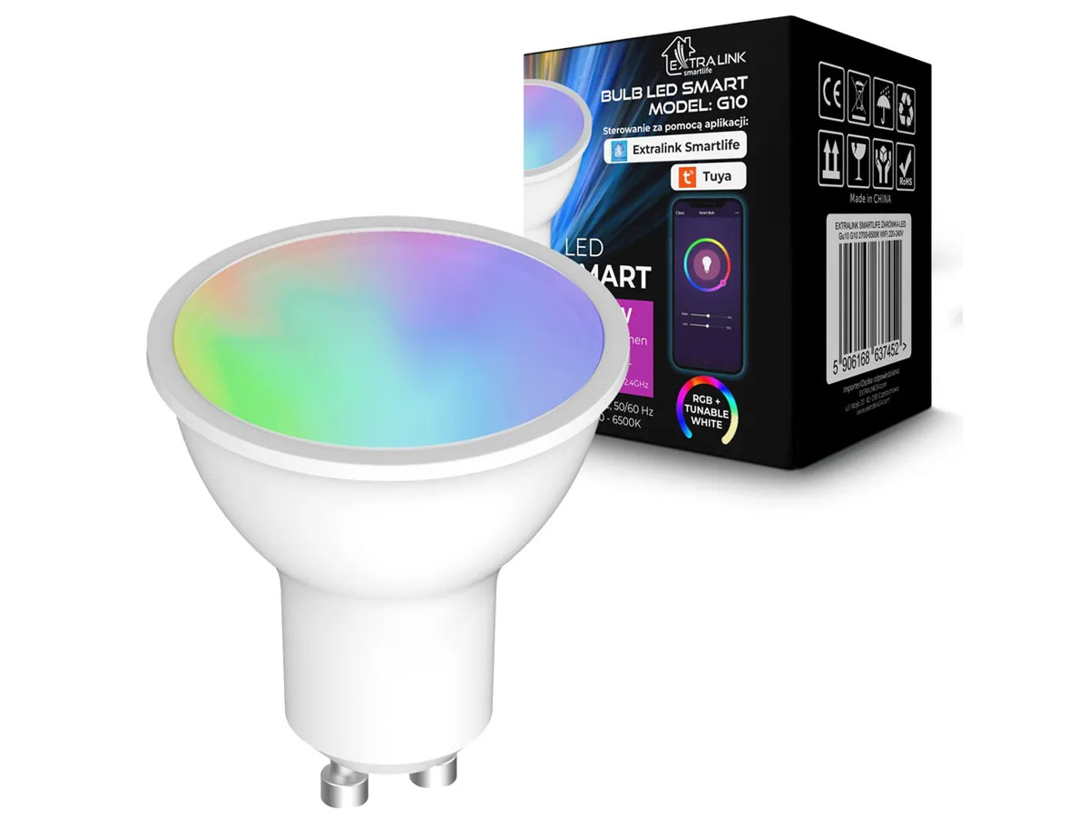 Intelligente LED-Glühbirne ExtraLink Smartlife G10 (GU10) – Gesamtansicht mit Verpackung