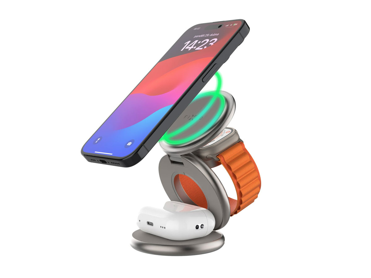 FIXED Induktive Ladestation 3 in 1 MagPowerstation Round grau