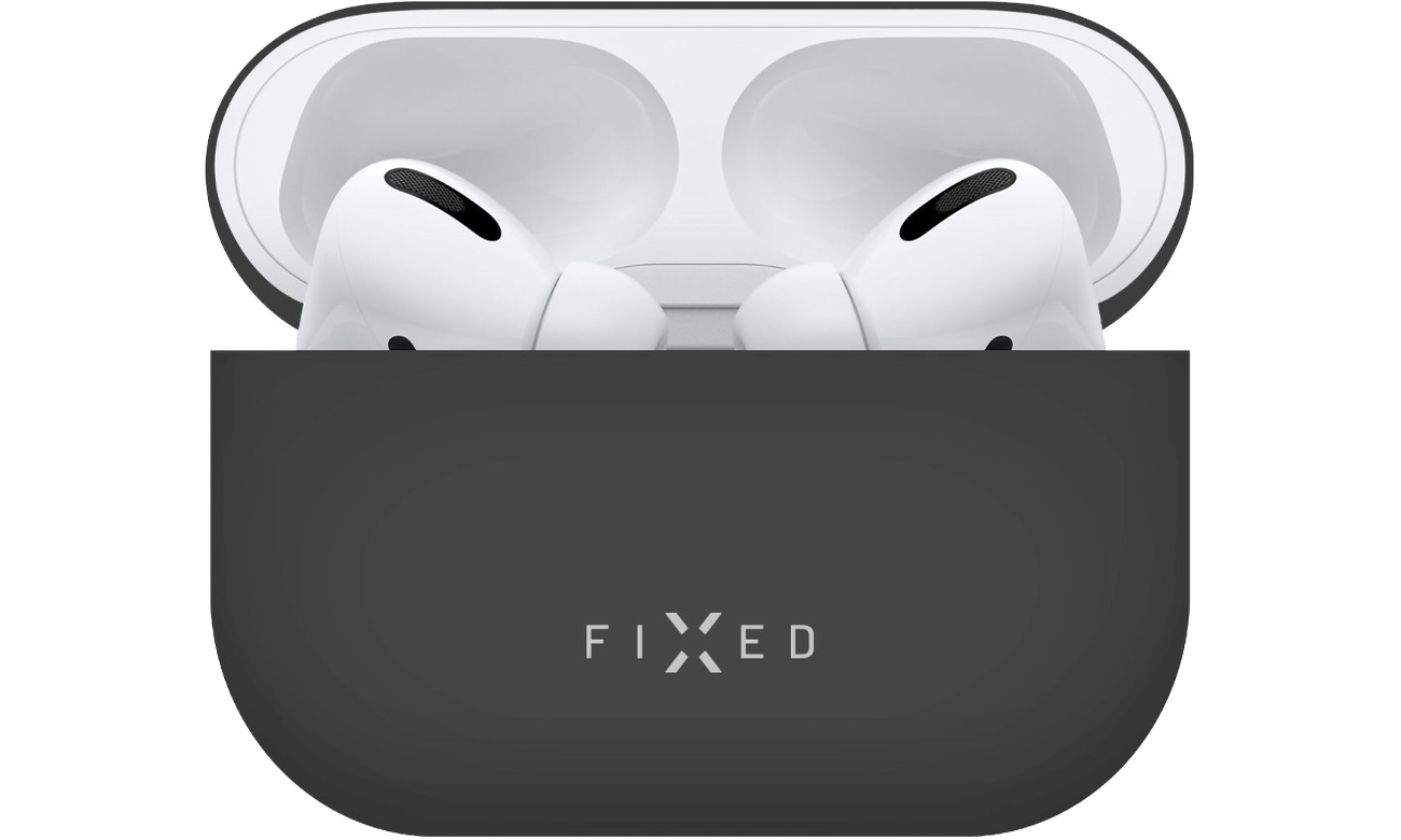 Schutzhülle FIXED Silky für Apple Airpods Pro Schwarz - Vorderansicht, geöffnet