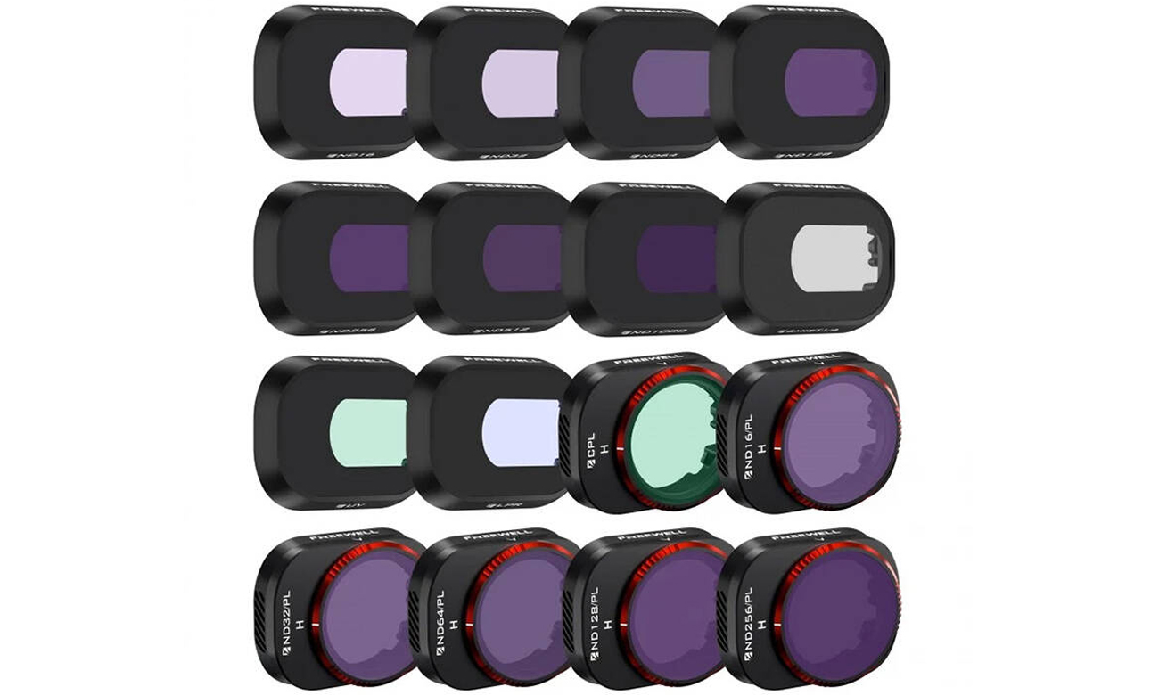 Set von 16 Freewell Mega Pack Filtern für die DJI Mini 4 Pro Drohne - Inhalt