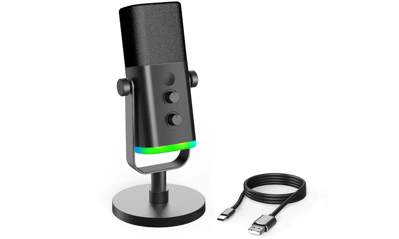 Mikrofon dynamiczny Fifine AM8 RGB USB XLR - Widok od przodu pod kątem