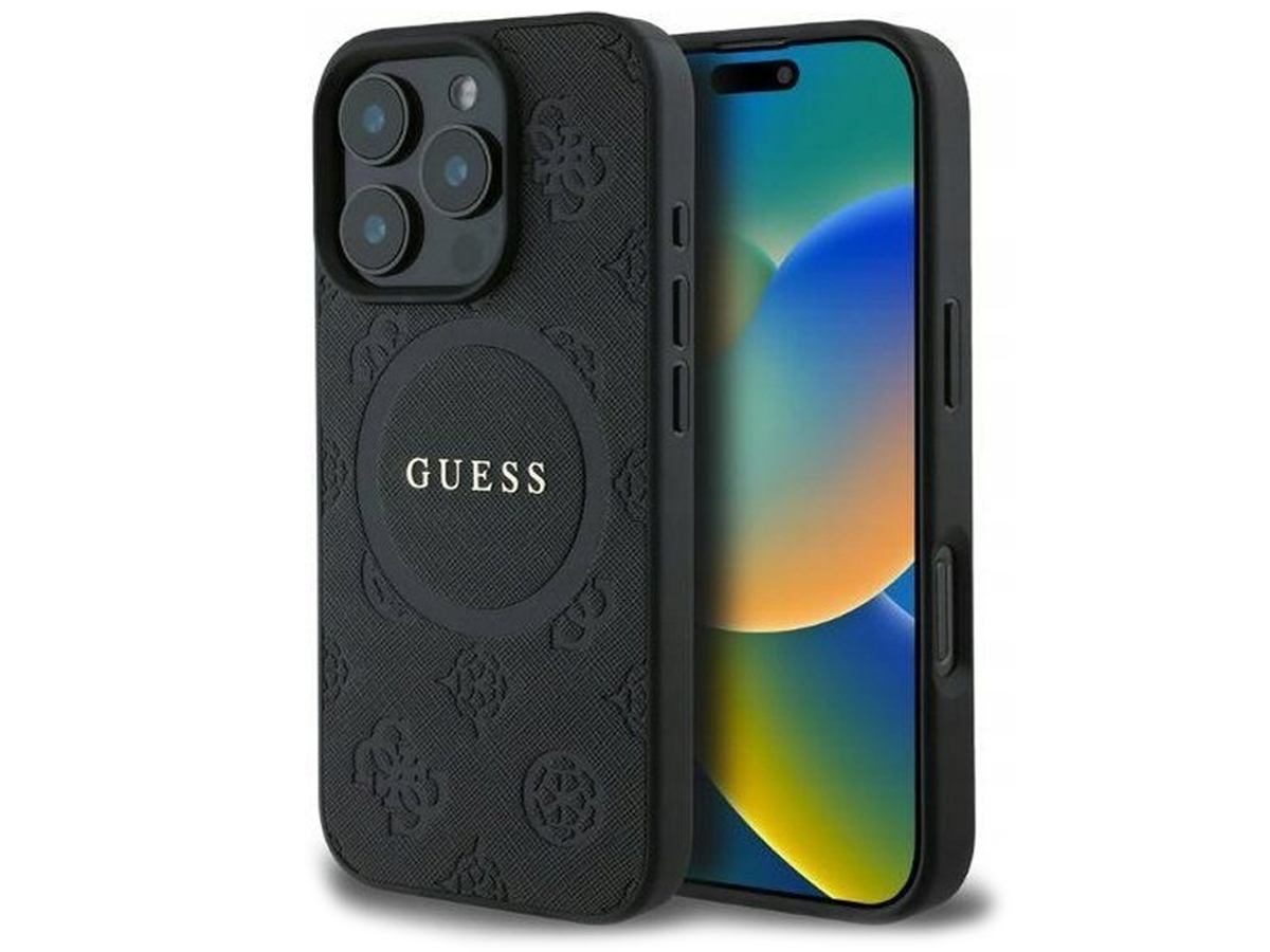 Etui Guess Saffiano Peony Classic Logo für iPhone 16 Pro Max schwarz