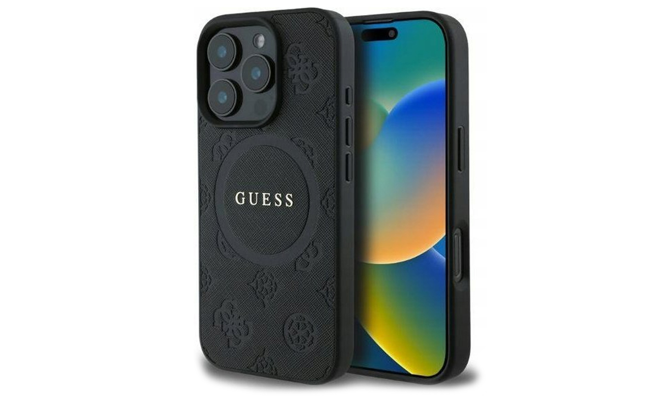 Etui Guess Saffiano Peony Classic Logo für iPhone 16 Pro Max schwarz