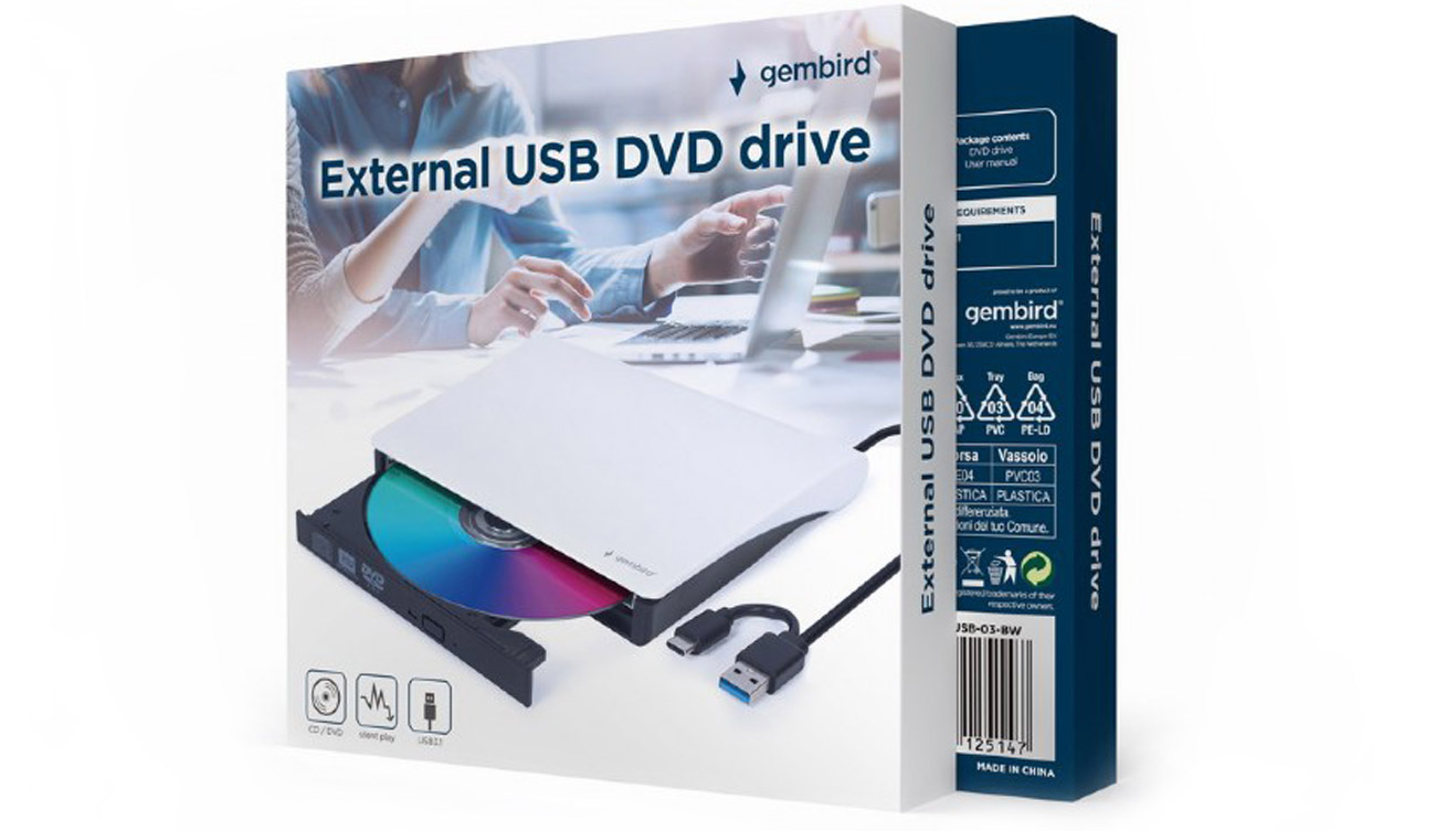 Externer DVD-Brenner Gembird DVD-USB-03 Weiß - Verpackung