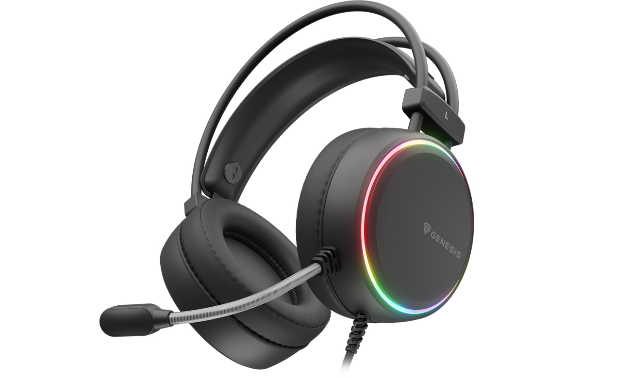 Genesis Neon 613 RGB Schwarz Gaming-Headset - Vorderansicht unter einem Winkel