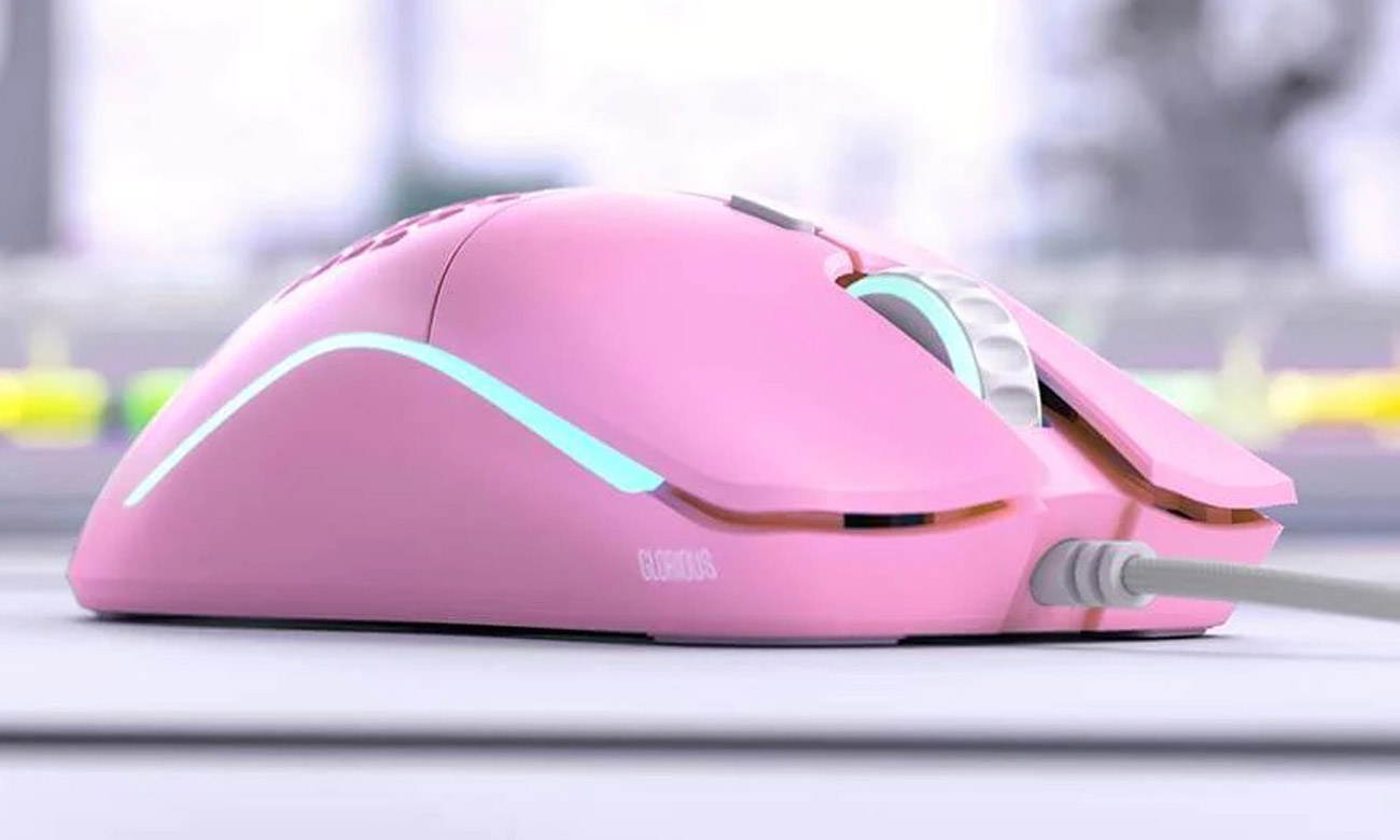 Gaming-Maus Glorious PC Gaming Race Model O- Pink - Ansicht von vorne, seitlich