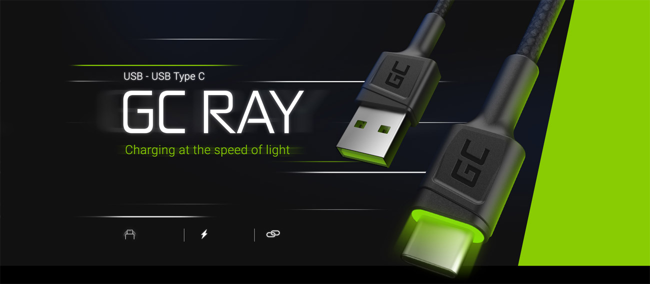 Green Cell kabel USB - USB-C 1.2m QC 3.0, LED