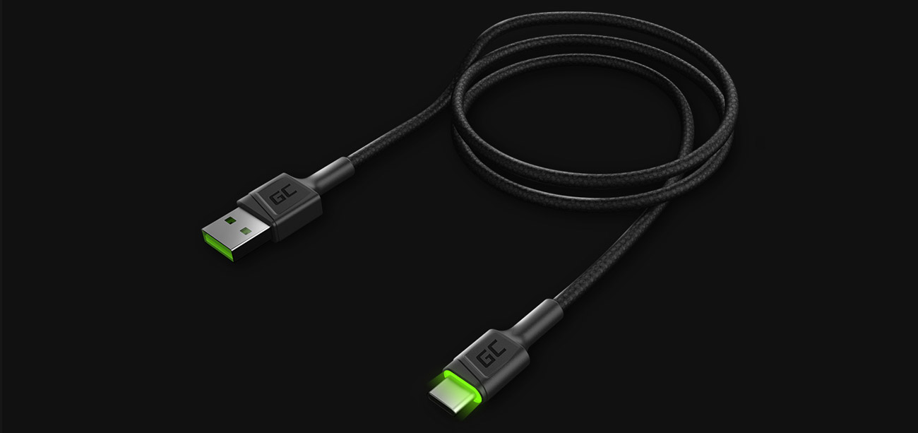 Green Cell kabel USB - USB-C 1.2m QC 3.0, LED
