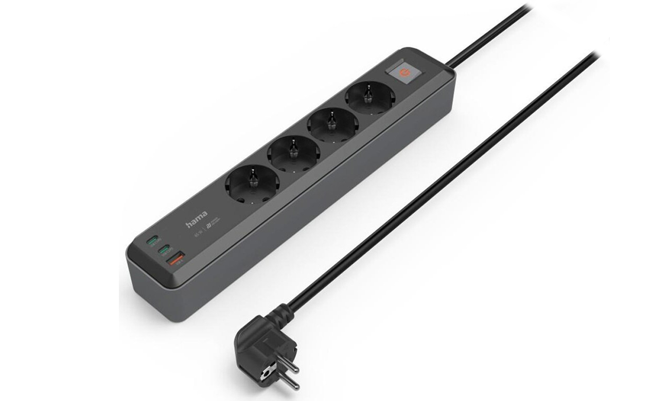 Steckdosenleiste – 4 Steckdosen, 2x USB-C, USB, PD 65 W, 1,4 m