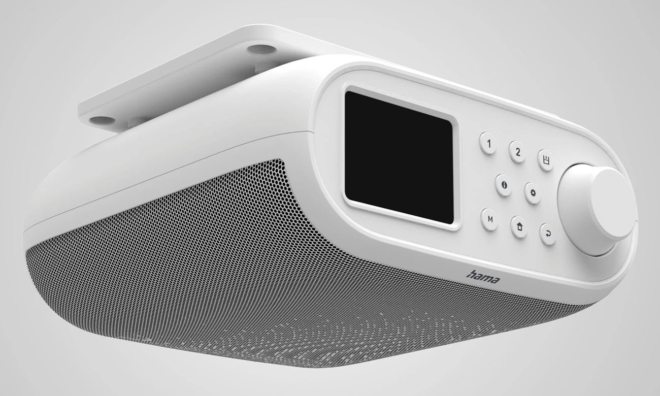 Internetradio HAMA DIR400 (FM, DAB+, Bluetooth) Weiß - Gesamtansicht, Grafik mit Hintergrund