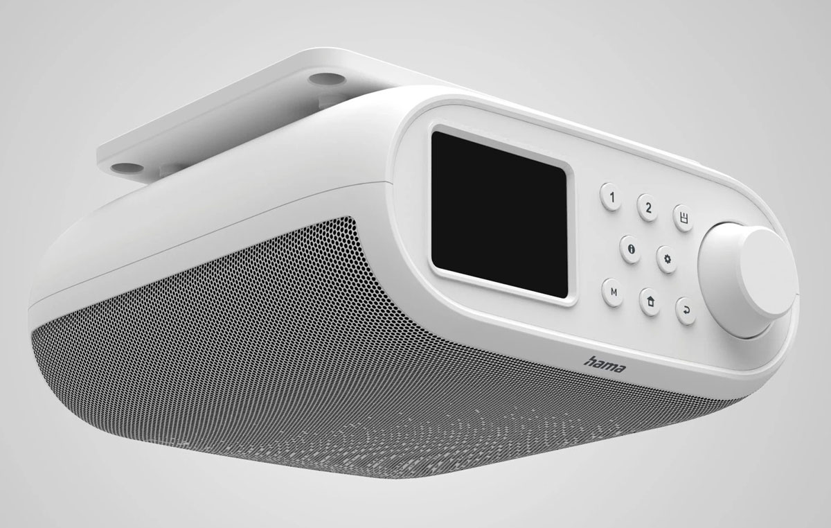 Internetradio HAMA DIR400 (FM, DAB+, Bluetooth) Weiß - Gesamtansicht, Grafik mit Hintergrund