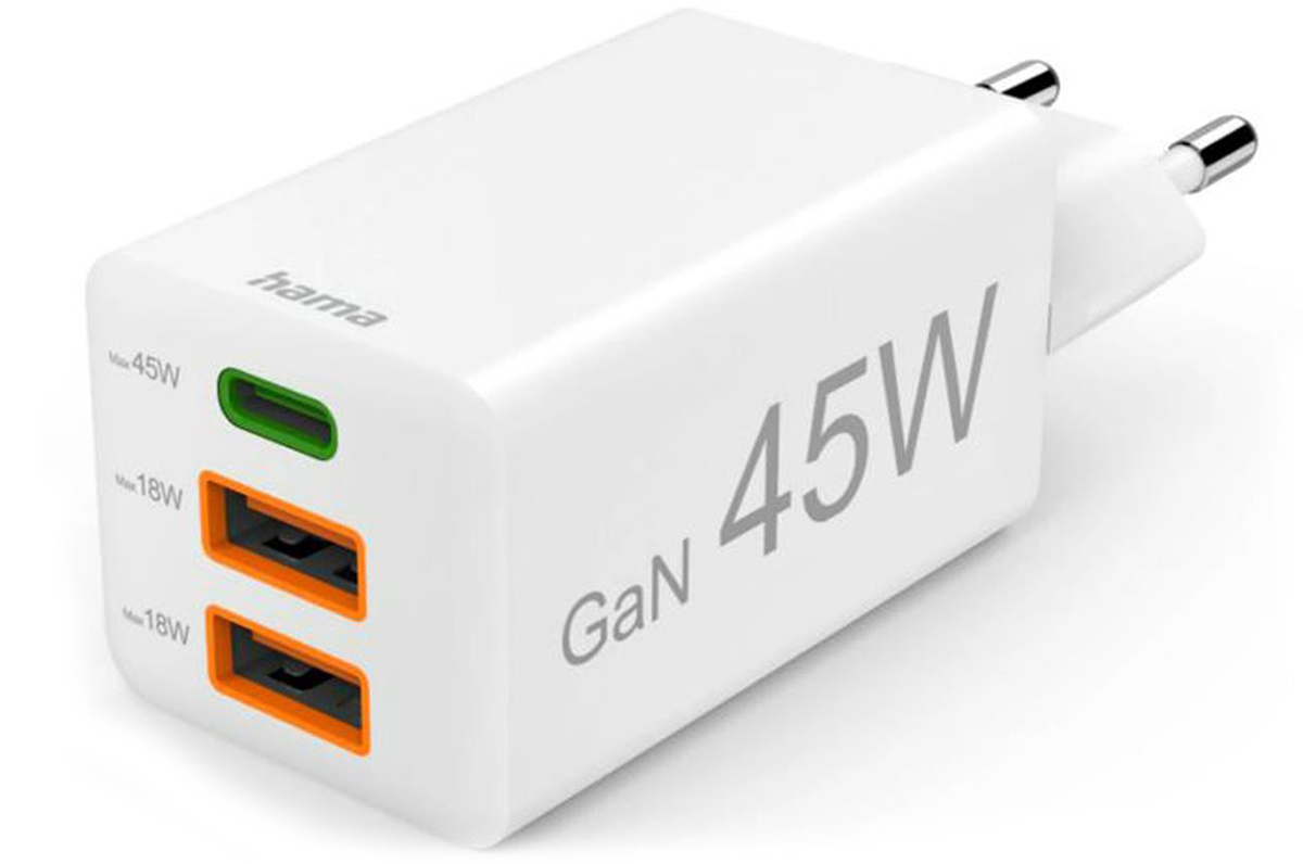 Netzteil Hama Mini 45W 1xUSB-C, 2xUSB-A