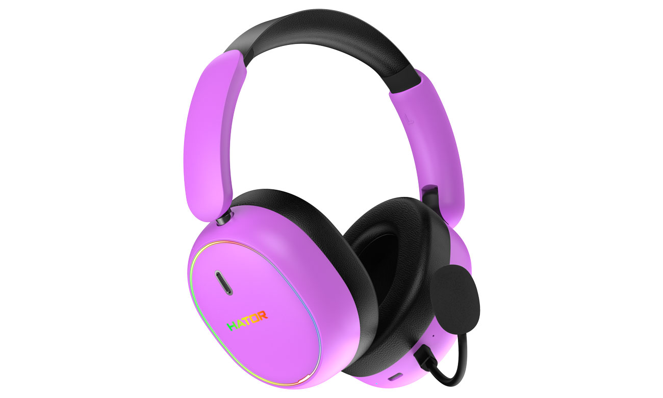 Zusatzgerät Kopfhörer HATOR Phoenix 2 Wireless Schwarz-Lila - Ansicht von vorne im Winkel