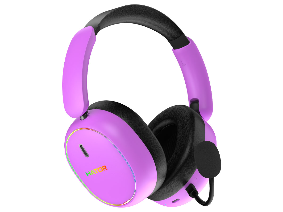 Zusatzgerät Kopfhörer HATOR Phoenix 2 Wireless Schwarz-Lila - Ansicht von vorne im Winkel