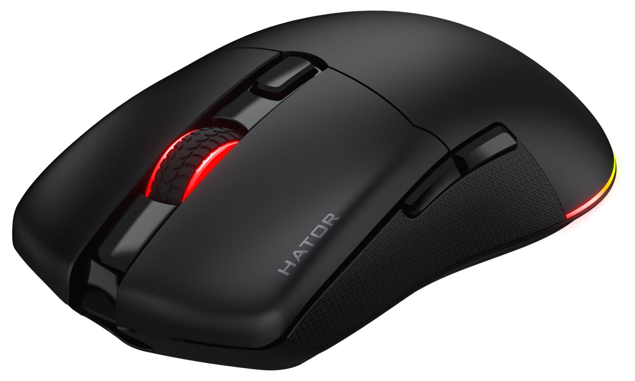 Drahtlose HATOR Pulsar 3 Wireless Maus Schwarz - Frontansicht im Winkel