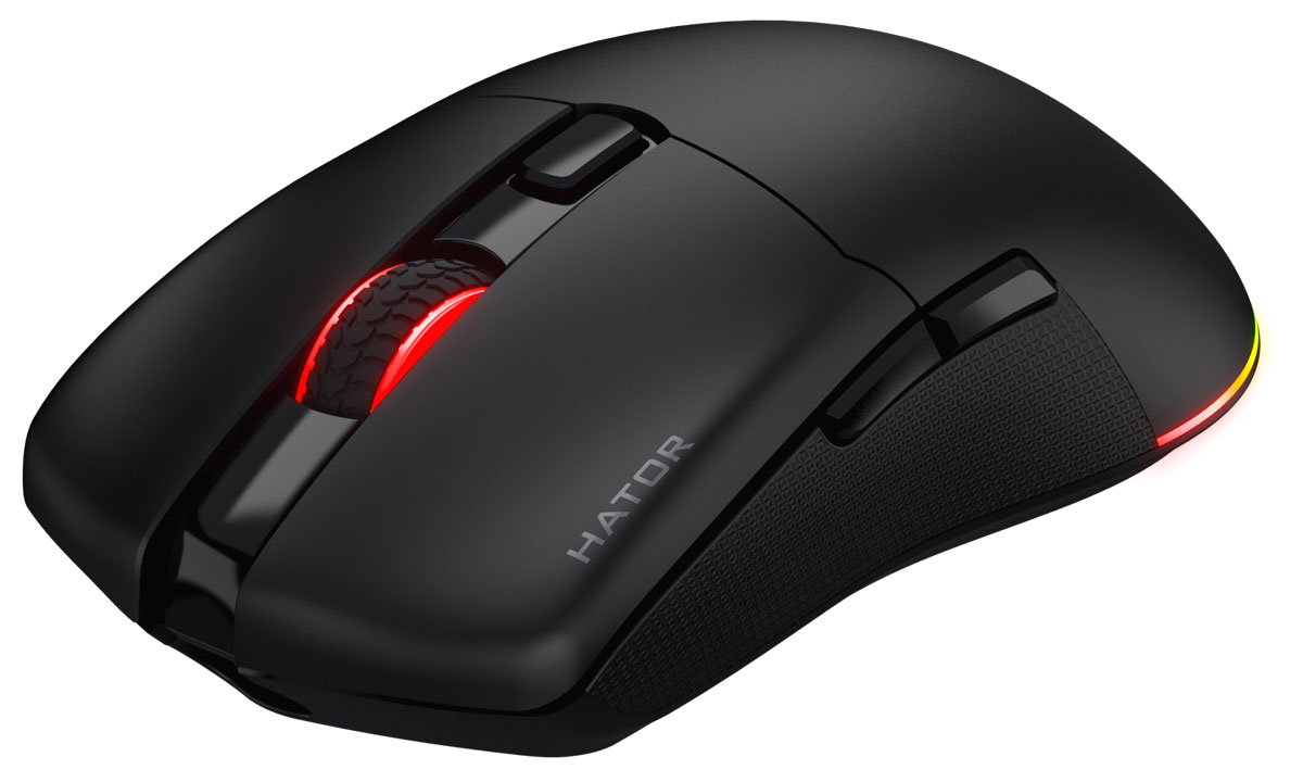 Drahtlose HATOR Pulsar 3 Wireless Maus Schwarz - Frontansicht im Winkel