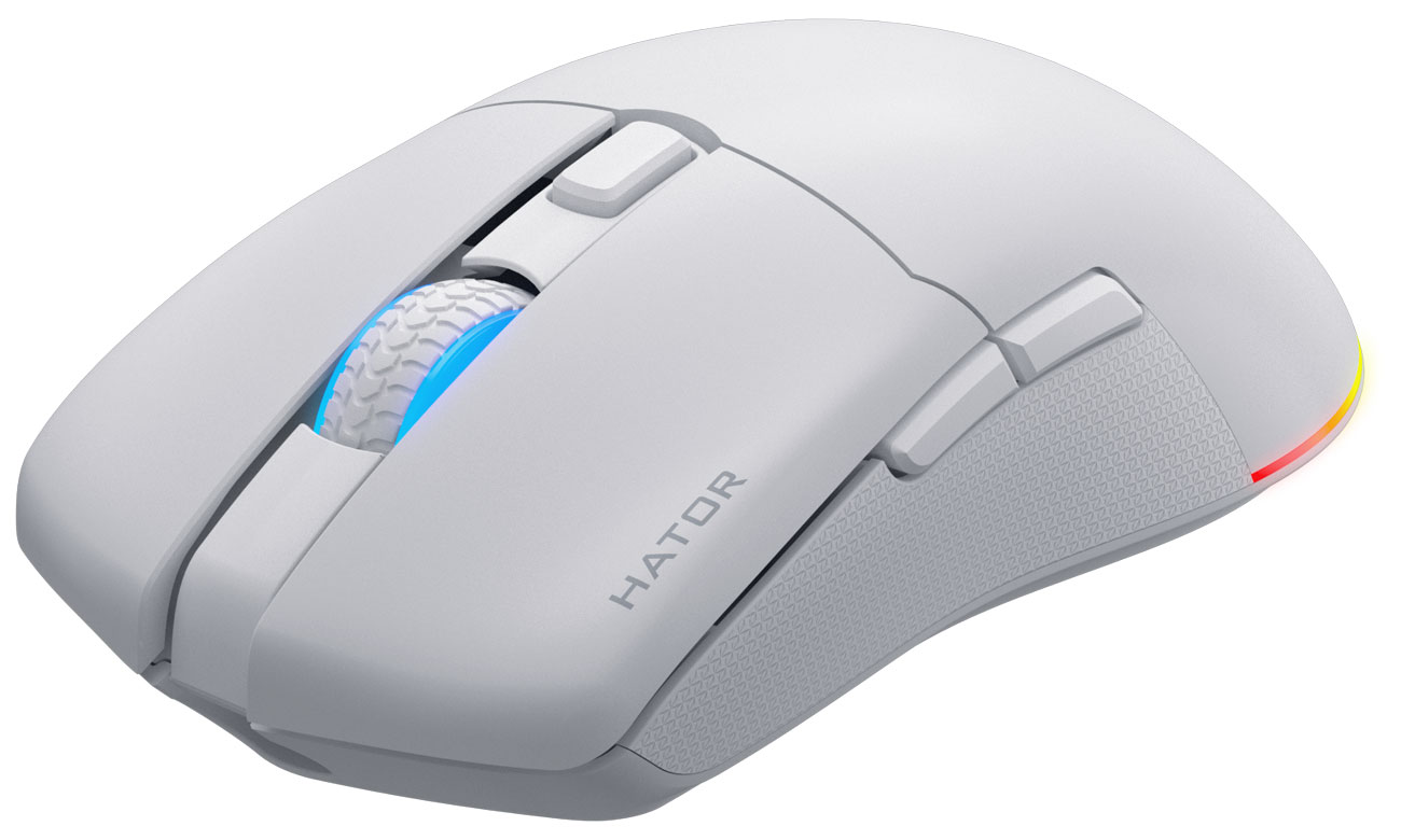 Drahtlose HATOR Pulsar 3 Wireless Maus Weiß - Frontansicht im Winkel