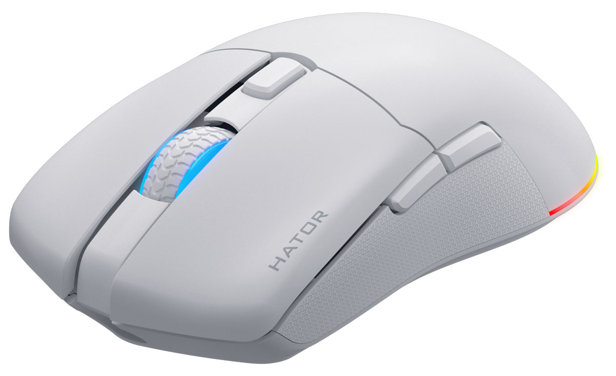 Drahtlose HATOR Pulsar 3 Wireless Maus Weiß - Frontansicht im Winkel