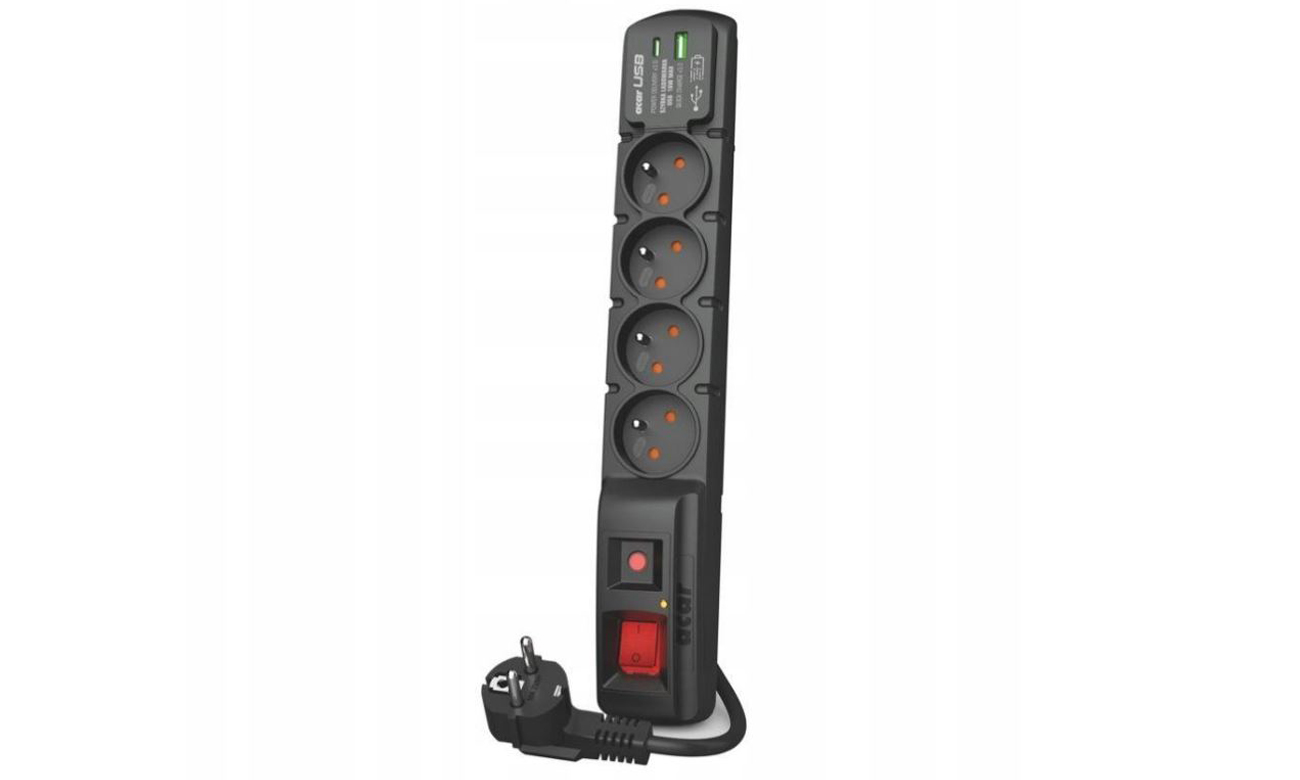 Steckdosenleiste Acar F4 - 4 Steckdosen, 1,5m, USB A+C, schwarz