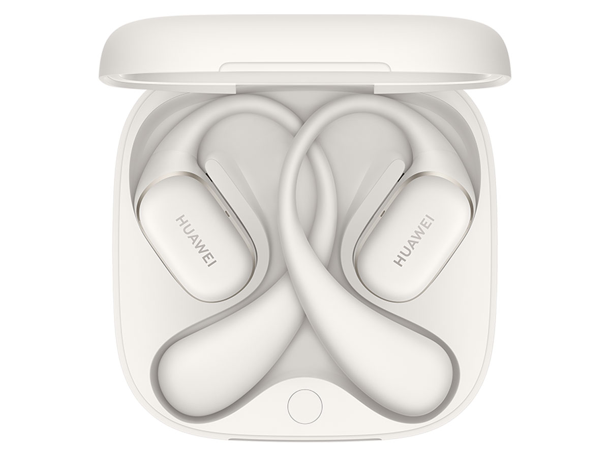 Drahtlose Kopfhörer HUAWEI FreeArc Grau - Ansicht von oben mit offenem Ladeetui