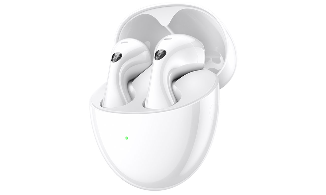 Huawei FreeBuds 6 Weiß - Ansicht von vorne im Winkel mit Ladeetui