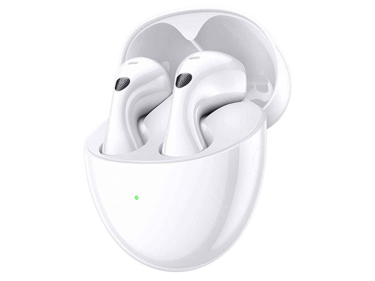 Huawei FreeBuds 6 Weiß - Ansicht von vorne im Winkel mit Ladeetui