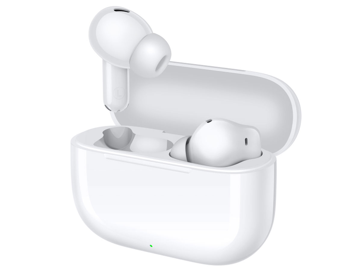 Słuchawki bezprzewodowe HUAWEI FreeBuds SE 4 ANC Białe - Widok od przodu pod kątem wraz z otwartym etui ładującym