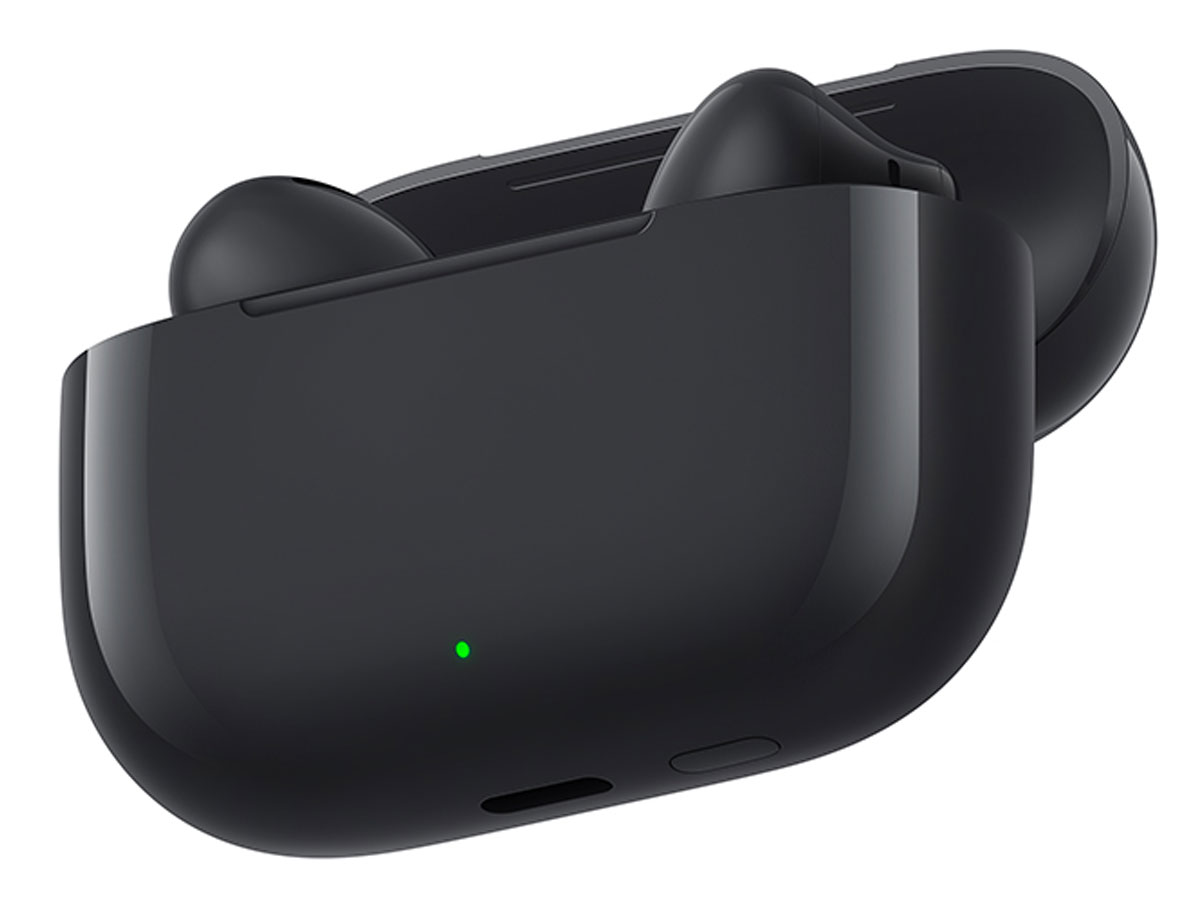 Kabellose Kopfhörer HUAWEI FreeBuds SE 4 ANC Schwarz - Ansicht von vorne im Winkel mit offenem Ladeetui