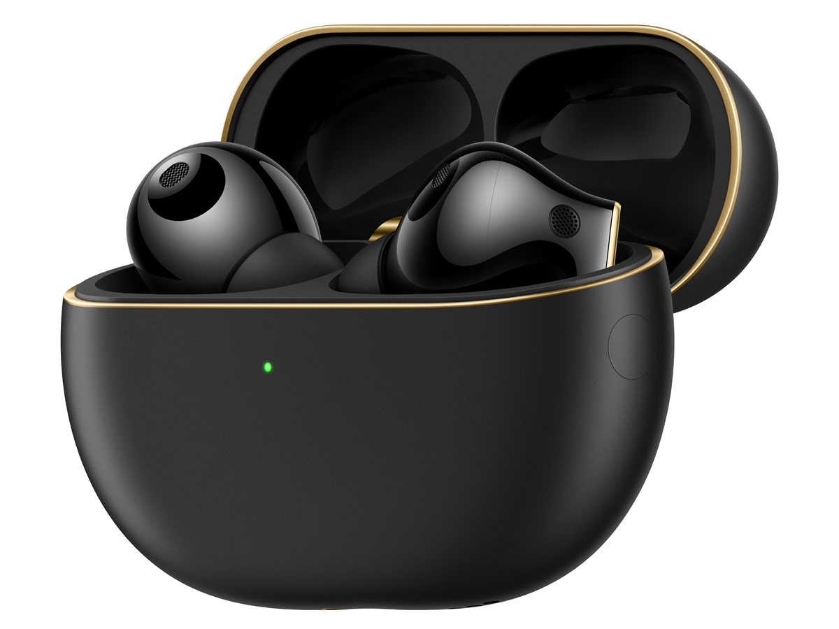 Drahtlose Huawei Freebuds Pro 4 Schwarz - Frontansicht mit geöffnetem Ladeetui