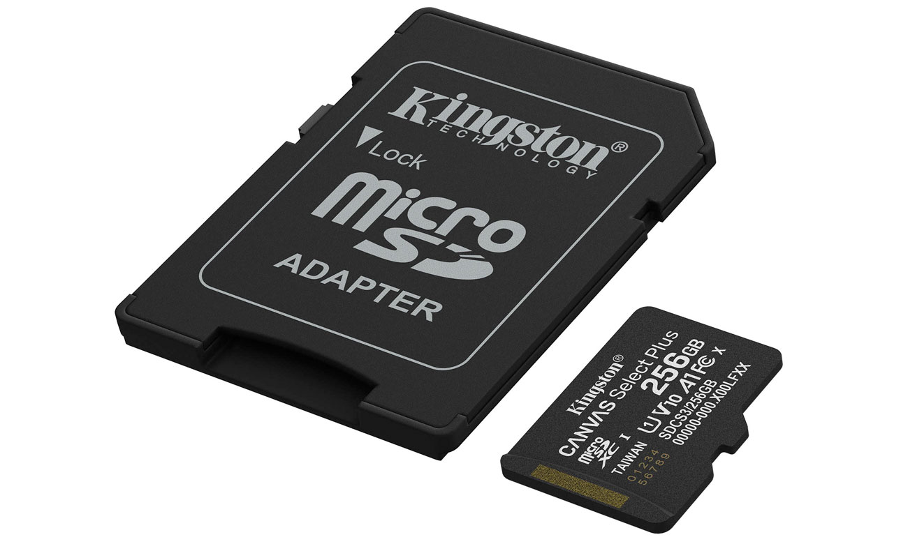 Karte Speicher microSD Kingston Canvas Select Plus Gen3 256 GB - Gesamtansicht mit Adapter