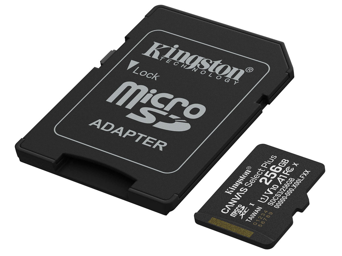 Karte Speicher microSD Kingston Canvas Select Plus Gen3 256 GB - Gesamtansicht mit Adapter