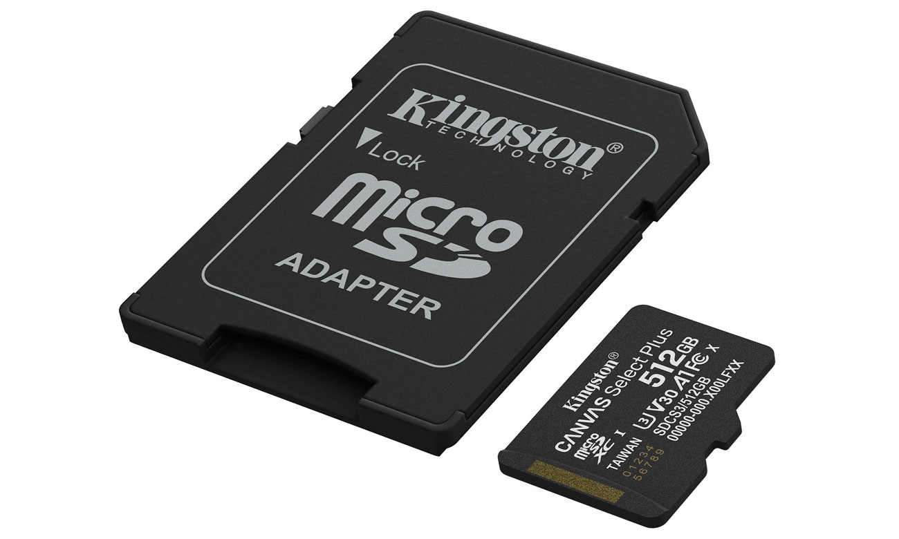 Karte Speicher microSD Kingston Canvas Select Plus Gen3 512 GB - Gesamtansicht mit Adapter