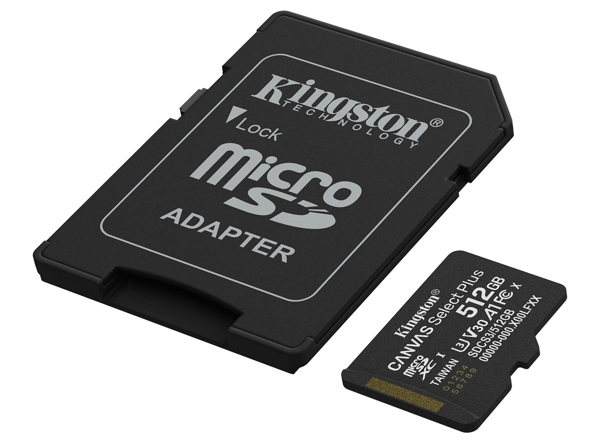 Karte Speicher microSD Kingston Canvas Select Plus Gen3 512 GB - Gesamtansicht mit Adapter