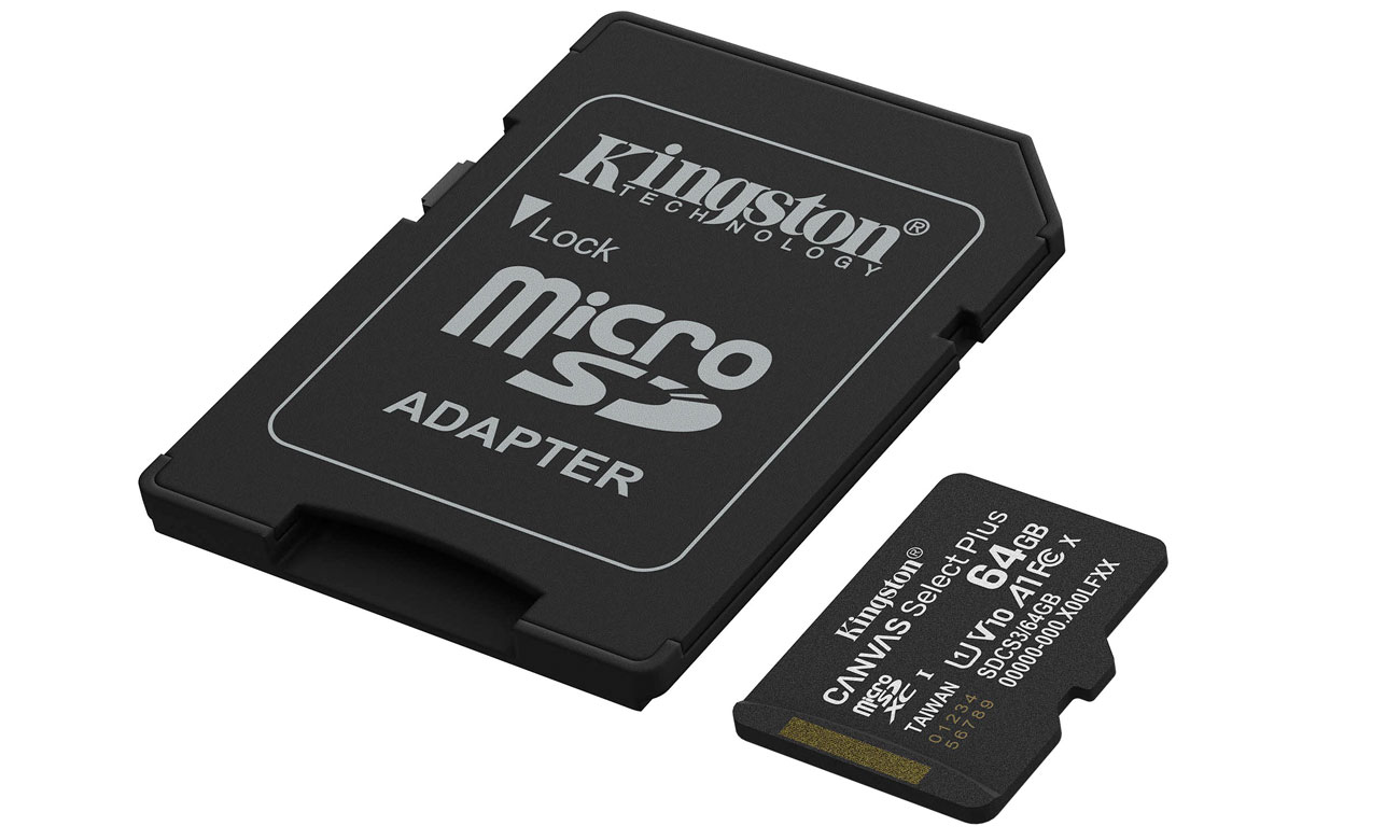 Karte Speicher microSD Kingston Canvas Select Plus Gen3 64 GB - Gesamtansicht mit Adapter