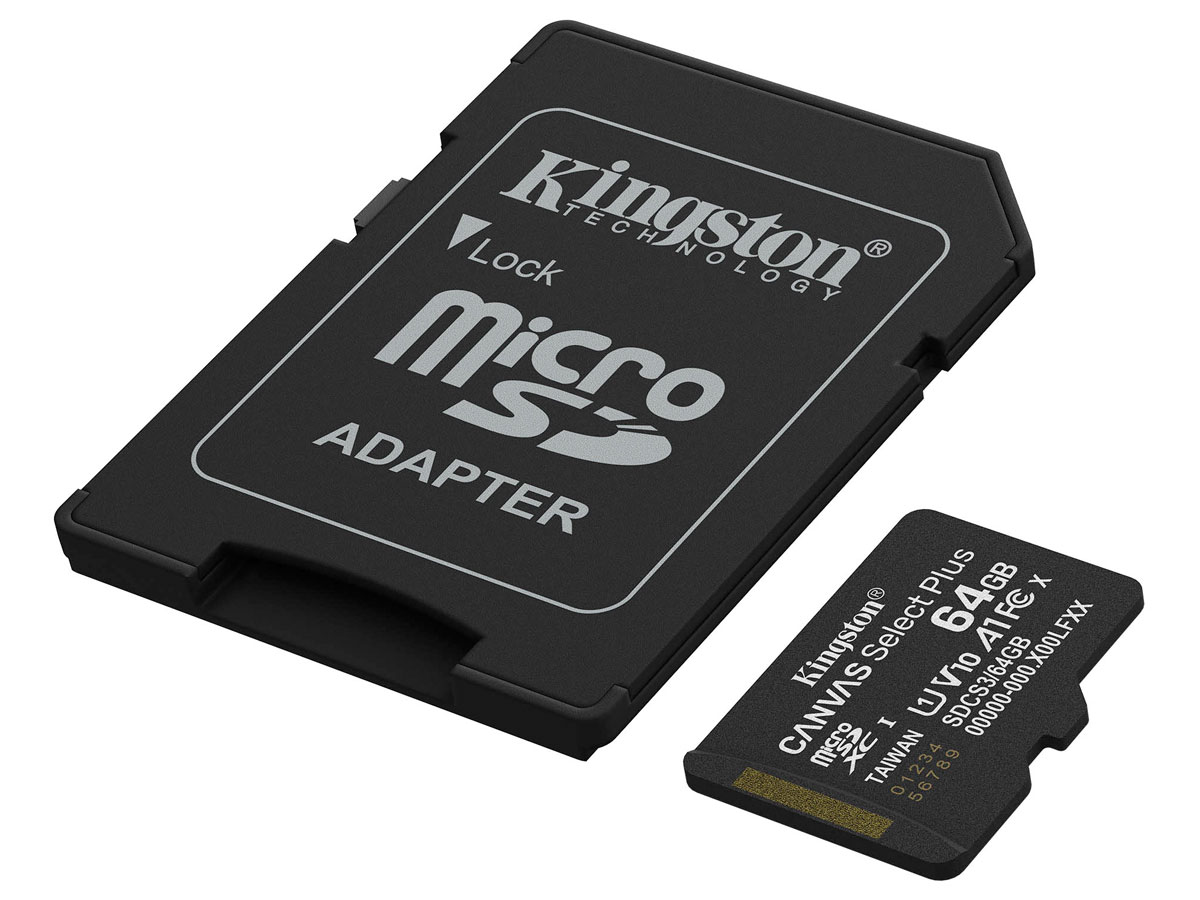 Karte Speicher microSD Kingston Canvas Select Plus Gen3 64 GB - Gesamtansicht mit Adapter