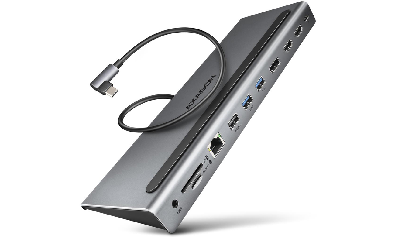 Mehrport-Hub Axagon USB 5Gbps, 3x USB-A, 2x HDMI + DP + GLAN