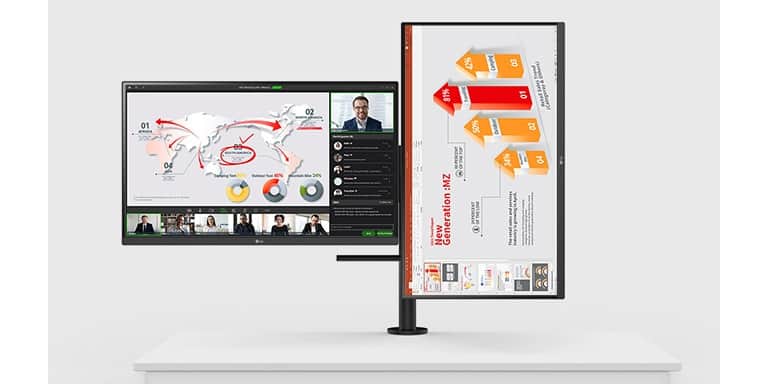 Dwa ekrany – jeden ustawiony poziomo, a drugi pionowo