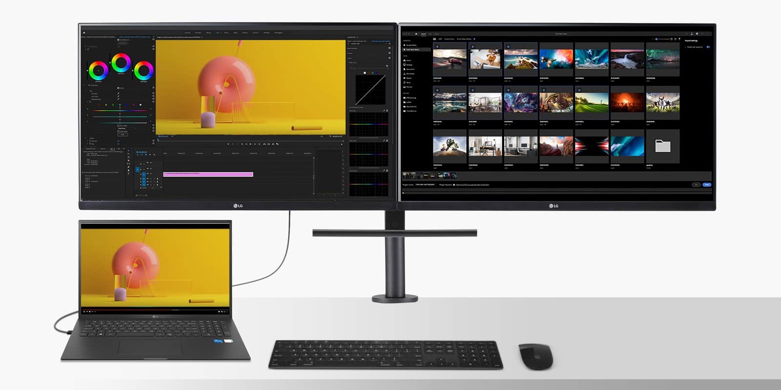 Monitor Ergo Dual umożliwia łączenie monitorów Dual i laptopów w celu stworzenia produktywnej stacji roboczej.