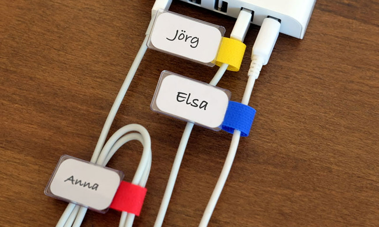 Label The Cable Klettverschluss mit Beschriftung, schwarze Etiketten mit Namen