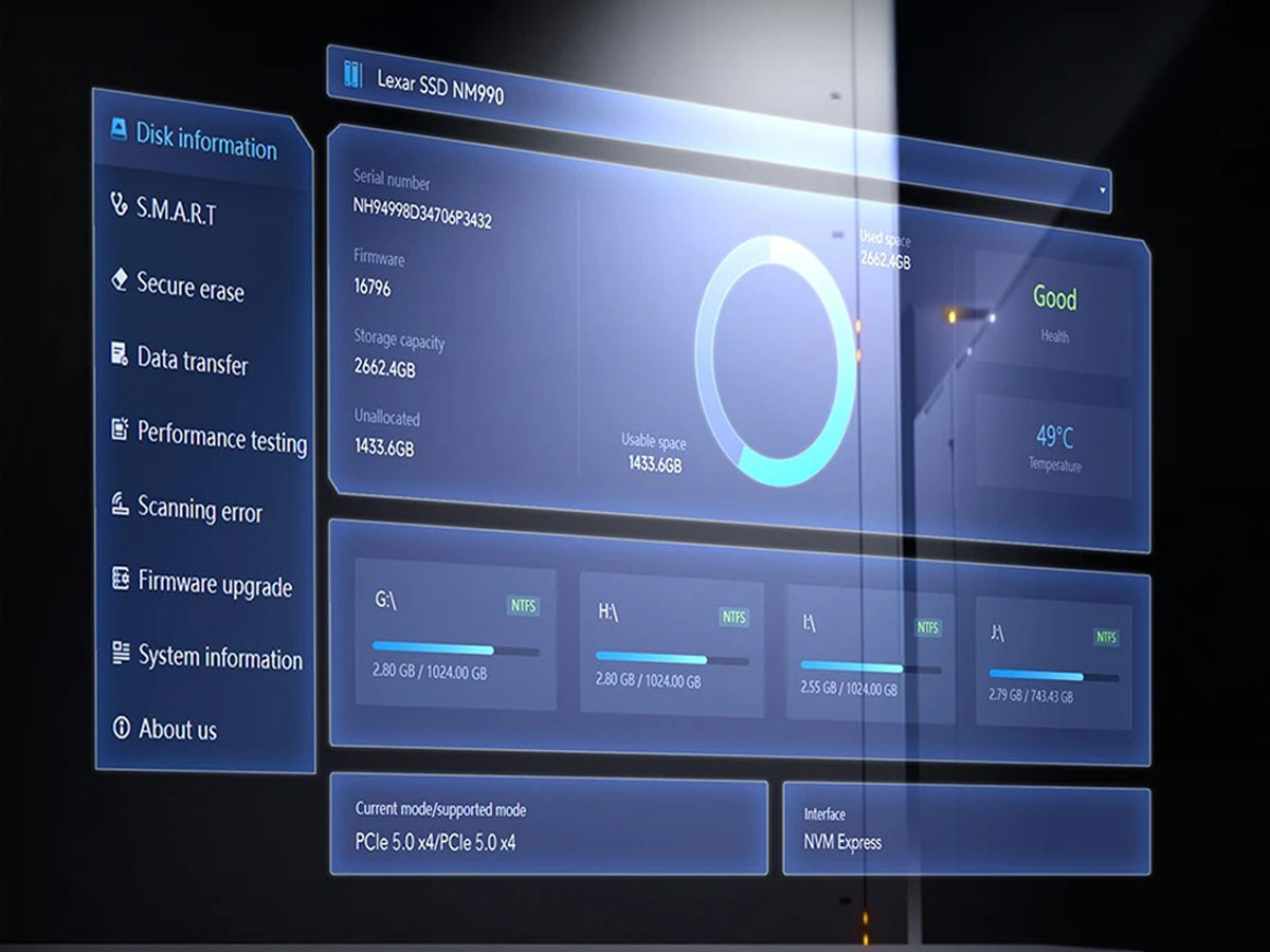 Dysk SSD M.2 PCIe Gen5 NVMe Lexar NM990 - Kontrola dzięki Lexar DiskMaster