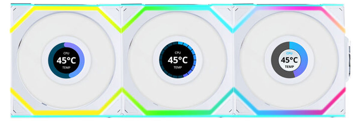 Lian Li Uni Fan SL Wireless 120 LCD Weiß Triple Pack 3x120mm