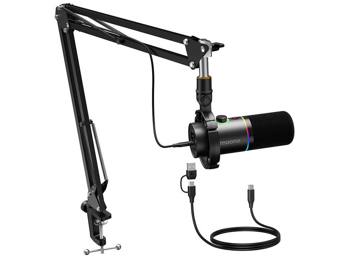 Dynamisches Mikrofon Maono PD200XS Schwarz - Allgemeine Ansicht mit Verkabelung