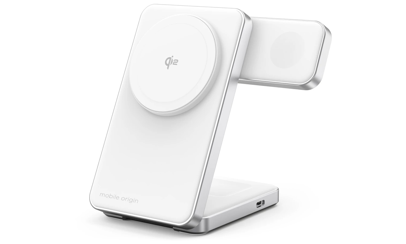 Ladegerät Mobile Origin Qi2 CompactStand 3in1 weiß/silber