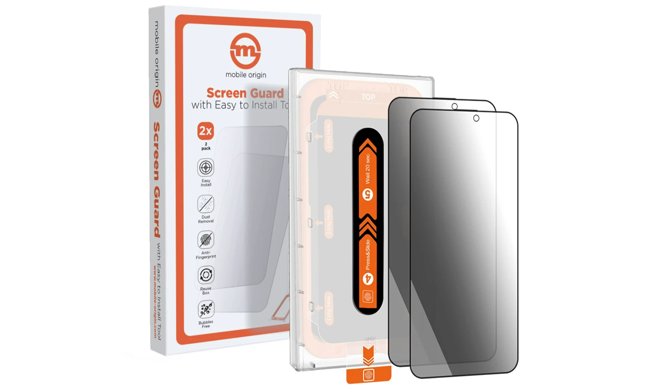 Mobile Origin Privacy Screen Guard iPhone 15 Pro Max easy applicator 2pack